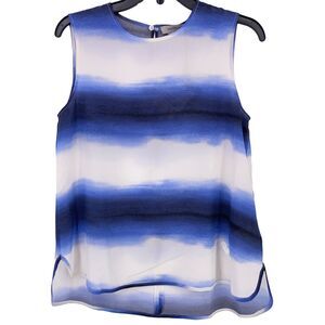 Marella Garner Deep Blue Watercolor Stripe 100% Silk Shirt Womens Size 4